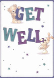 Overflowing with comfort and playful goodwill, this illustrated get well card is a familiar sight in Ealing's homes, especially when paired with a hand-tied bouquet from the local florist. Two adorable figures-a teddy bear with a gentle expression and a mischievous puppy with floppy ears-spring forth, each balancing a colourful letter to spell 'Get Well.' Indigo and teal text pops against a creamy, inviting background, surrounded by a constellation of stars in varying blues and purples, bringing an air of hopeful magic. Detail is everywhere, from the soft, textured fur of both friends to their expressive faces, which promise warmth and encouragement to anyone in need of healing. The scene feels as welcoming as a freshly arranged bunch of seasonal blooms from a shop near Ealing Common, radiating genuine kindness. Much like a comforting vase on a bedside table or a cheerful delivery to a friend in Hanwell, this card offers not just a cheerful message but a soothing balm-perfect for lifting the spirits through every stage of recovery.